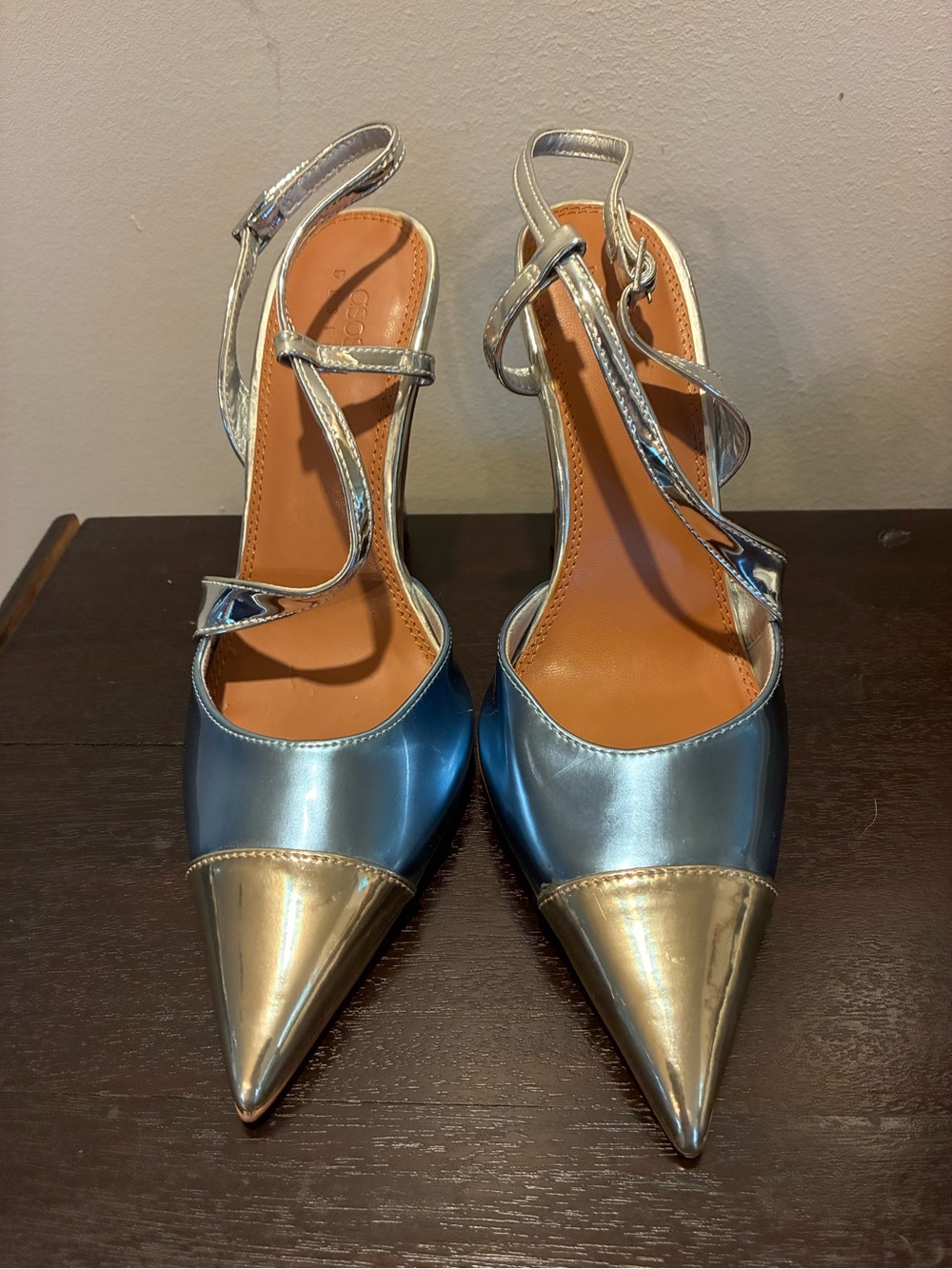 ASOS Design Panni asymmetric pattern work high heels in metallic